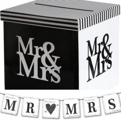 Enveloppendoos en slinger set Mr and Mrs Black and White