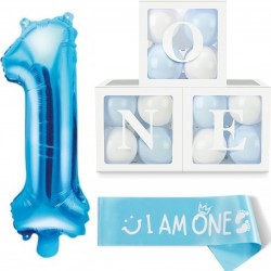 29-delige cakesmash set wit met blauw met ballonnen, ballonboxen en sjerp