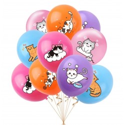 10 ballonnen Happy Birthday Cats met ballon lint