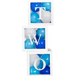 Drie doorzichtig letter ballon blokken Two wit inclusief 24 ballonnen licht en donker blauw en wit