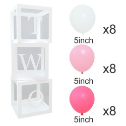 3 doorzichtige letter ballon blokken Two wit inclusief 24 ballonnen licht en donker roze en wit