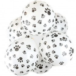 10 witte ballonnen met zwarte honden pootjes