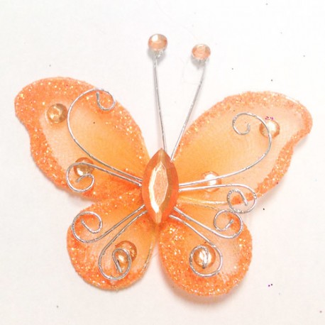 Letterlijk en figuurlijk schitterende organza vlinder met metaaldraad langs de randen oranje