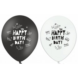Ballonnen Happy Birthday Zwart Wit mix met teksten