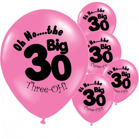 Pak met 10 roze ballonnen met de tekst The Big 30