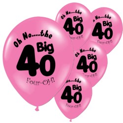 Pak met 10 roze ballonnen met de tekst The Big 40