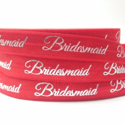 Elastische armband rood met zilveren opdruk Bridesmaid