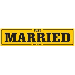 Kartonnen nummerbord Just Married geel