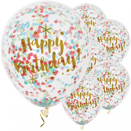 Beste Happy birthday confetti ballonnen gekleurd met goud opdruk RA-69