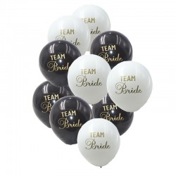 Ballonnen Team Bride zwart en wit met goudkleurige opdruk