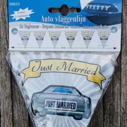 Auto vlaggenlijn Just Married inclusief 2 zuignapjes