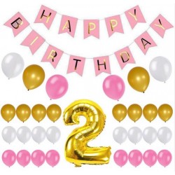 Happy 2st Birthday 28-delige decoratie set roze, goud en wit