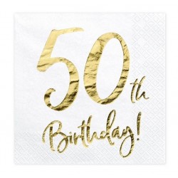 Pak met 20 witte servetten met in goud 50th Birthday