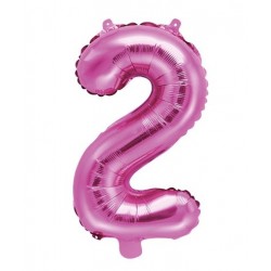 Cijfer folie ballon 2 met een hoogte van 35 cm roze