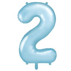 Cijfer folie ballon 2 met een hoogte van 86 cm pastel blauw