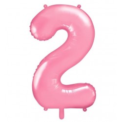 Cijfer folie ballon 2 met een hoogte van 86 cm pastel roze