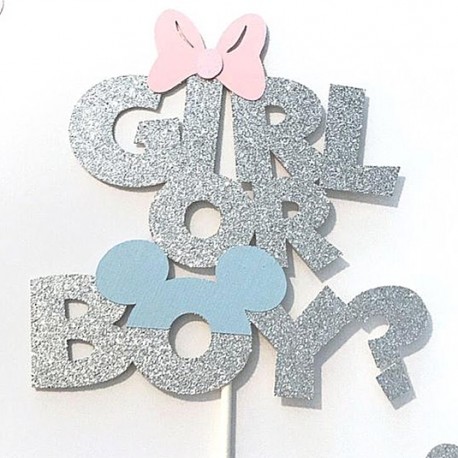 Boy or Girl taart topper Mickey en Minnie zilver