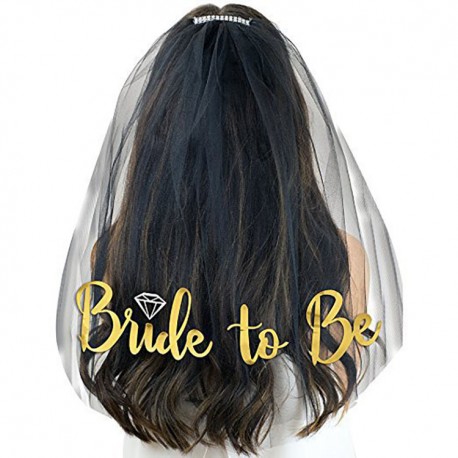 Bride to Be sluier zwart met goud opdruk