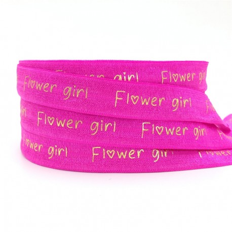 Elastische armband hot pink met gouden opdruk Flowergirl