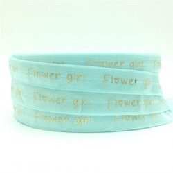 Elastische armband licht blauw met gouden opdruk Flowergirl
