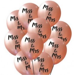 Ballonnen voor het vrijgezellenfeest rosé goud met in zwart de tekst Miss to Mrs