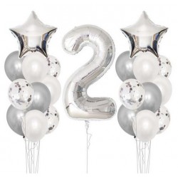 Ballonmix voor een tweede verjaardag in de kleur zilver