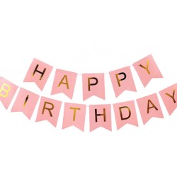 Banner met goud folie letters Happy Birthday op roze ondergrond XL