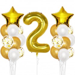 Ballonmix voor de tweede verjaardag in de kleuren wit en goud