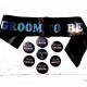 Set met 1 sjerp en 1vbutton Groom to Be zwart en 6 buttons Team Groom