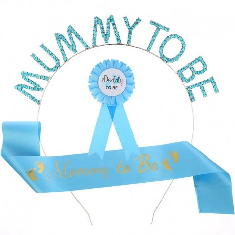 Babyshower set met Sjerp en diadeem Mummy to Be blauw en rozet Daddy to be