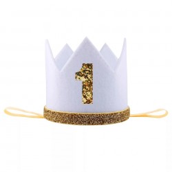 1e verjaardag cakesmash glitter hoedje wit met goud
