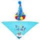 Honden verjaardagset 2-delig It's my Birthday blauw met feestmuts en bandana