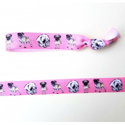 Elastische armband c.q. haarelastiek roze met bulldogs