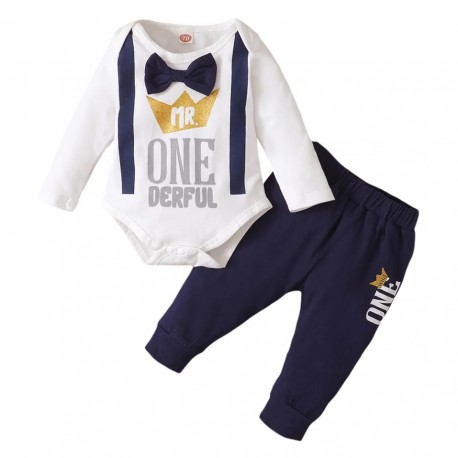 Eerste verjaardag cakesmash kleding set voor jongens Mr ONEderful