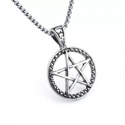 Lange heren ketting Gothic Pentagram rond zilverkleurig