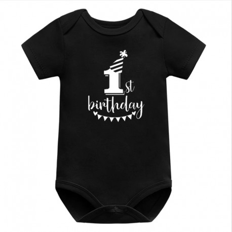 Cakesmash romper My First Birthday zwart met witte opdruk