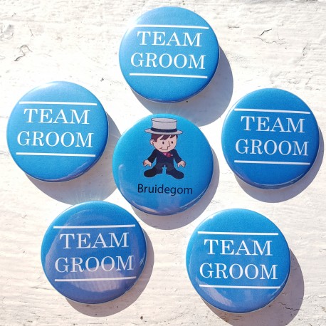 6-delige button set Bruidegom en Team Groom blauw