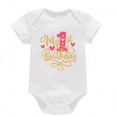 Eerste verjaardag cakesmash romper wit My First Birthday