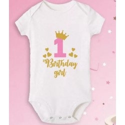 Eerste verjaardag cakesmash romper wit First Birthday Girl