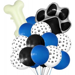 16-delige honden ballonnen decoratie set blauw, zwart en wit