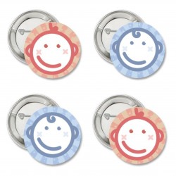 12 Genderreveal Buttons Happy Face roze en blauw
