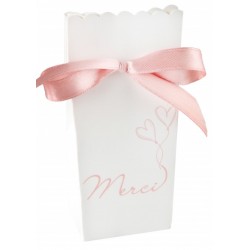 6 kartonnen doosjes met satijn lint Love Blush roze met wit