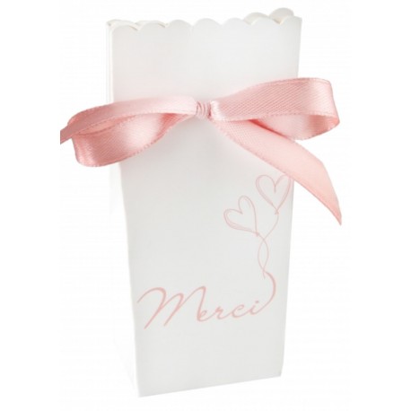 6 kartonnen doosjes met satijn lint Love Blush roze met wit