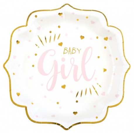 Babyshower bordjes Baby Girl roze wit goud