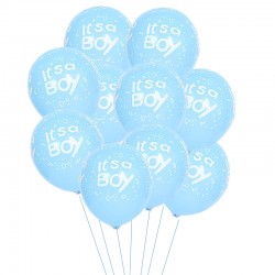 10 ballonnen blauw met witte tekst en afbeeldingen It's a Boy