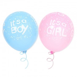 10 genderreveal ballonnen It's a Girl en I's a Boy roze en blauw met witte tekst en afbeeldingen