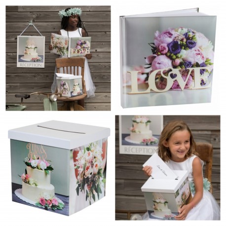 2-delige set met een enveloppendoos en een gastenboek Collage de Mariage