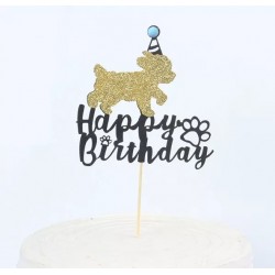 Happy Birthday taart topper voor de hond blauw