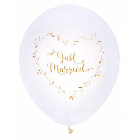 Ballon wit met in sierlijke gouden letters Just Married