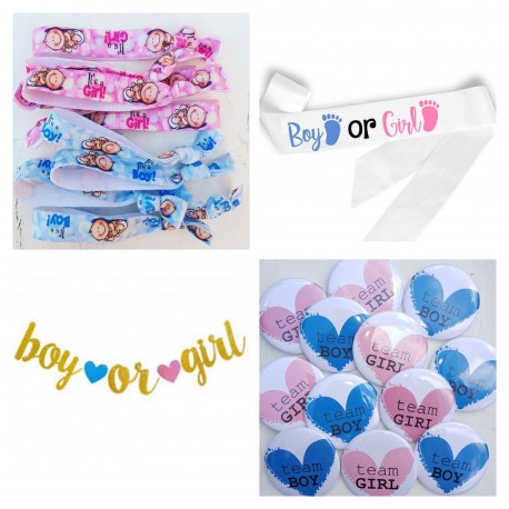 30-delige Genderreveal set Boy met sjerp, buttons, ballonnen en armbanden